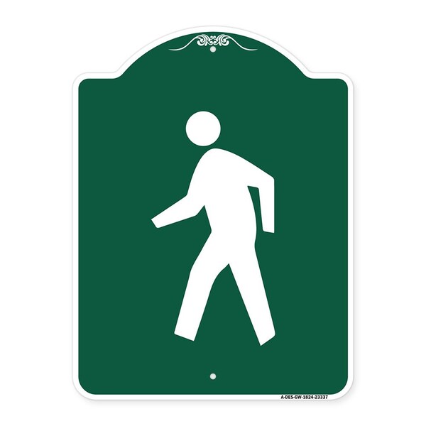 Designer Series Pedestrian Crossing, Green & White Aluminum Sign, 18" x 24", GW-1824-23337